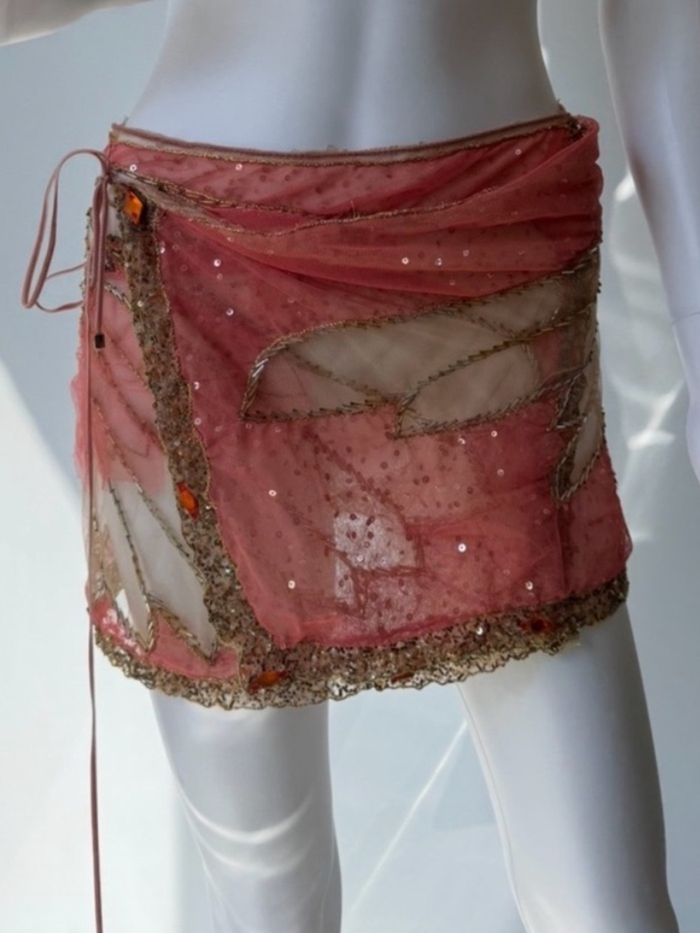 Roberto Cavalli Coral-Pink Sheer Beaded Wrap Skirt - Rare Vintage